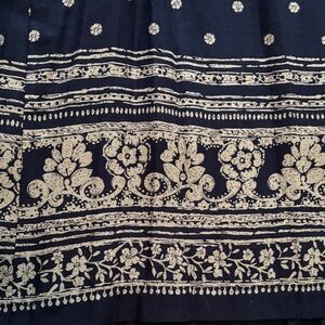 Navy Blue Skirt with White Floral Pattern